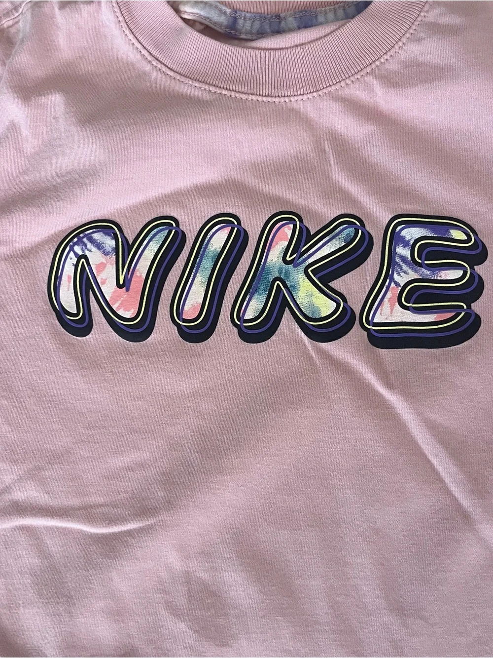 Nike Kids Pink Short Sleeve Tee with Multicolor Bubble Logo